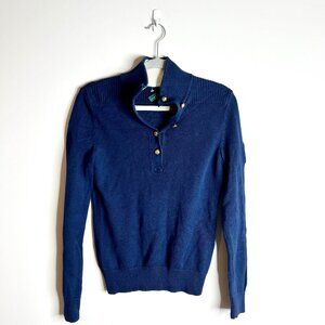 Lauren Ralph Lauren Blue Gold Button Mock Neck Eagle Admiral Patch Preppy Sz XL